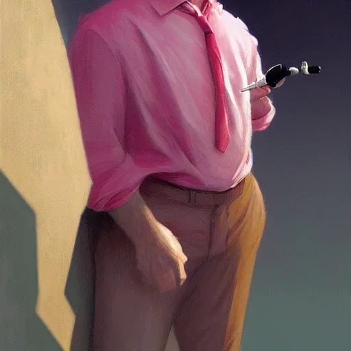 Prompt: painted portrait of wolf wearing pink shirt and smoking, crest hair, intricate, digital painting, artstation, concept art, smooth, sharp focus, illustration, art by jean giraud, edward hopper, gaston bussiere and greg rutkowski