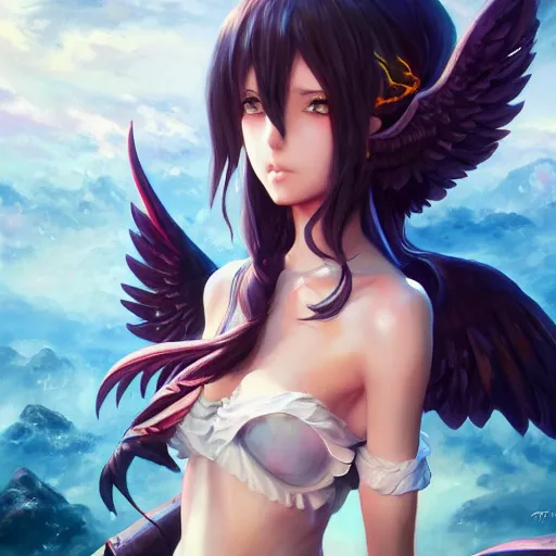 Image similar to an oil painting of a beautiful anime girl with demon wings, by artgerm and greg rutkowski, hd, hdr, ue 5, ue 6, unreal engine 5, cinematic 4 k wallpaper, 8 k, ultra detailed, high resolution, artstation, award winning