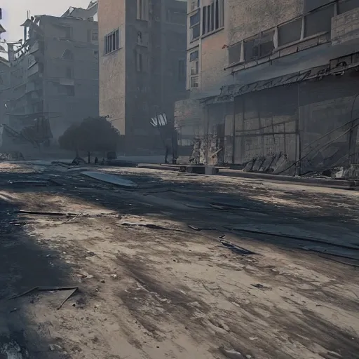 Prompt: painting of a war zone in beijing, china, world war 3, modern city, unreal engine 5,
