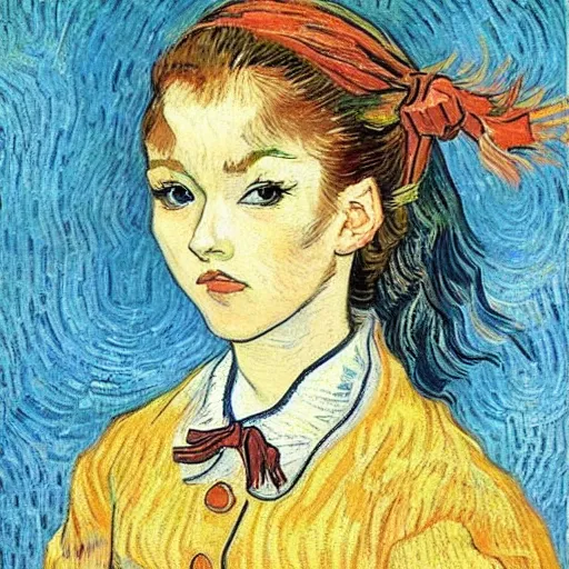 Prompt: cute anime girl portrait by Vincent van Gogh