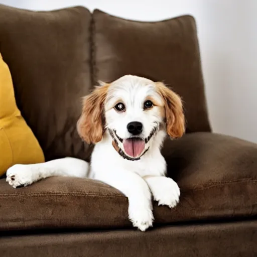 Prompt: Talking Ben the Dog sitting on a sofa