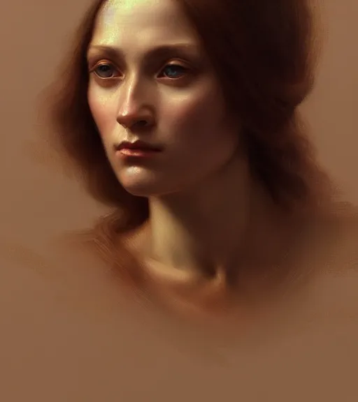 Image similar to portrait of a woman in heightened detail, poised, intense emotion, detailed facial expression, detailed surroundings, intricate, elegant, highly detailed, centered, digital painting, artstation, concept art, smooth, sharp focus, illustration, by ( leonardo da vinci, greg rutkowski ), wlop