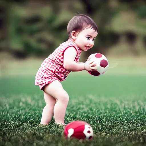 Image similar to a baby playing football photography photo - realistic
