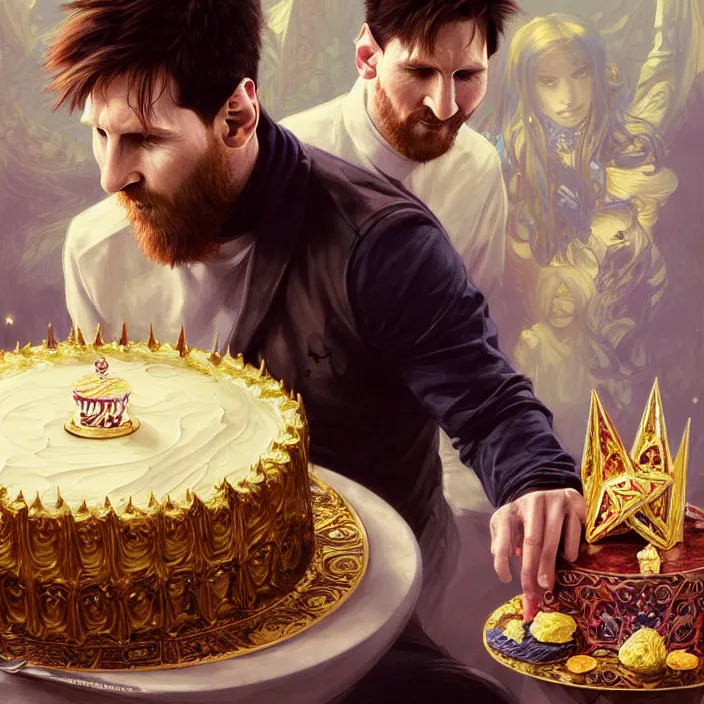 Lionel Messi eating his 35th birthday cake, D&D, | Stable Diffusion ...