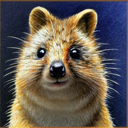 Image similar to quokka drawn in the style of Mona Lisa