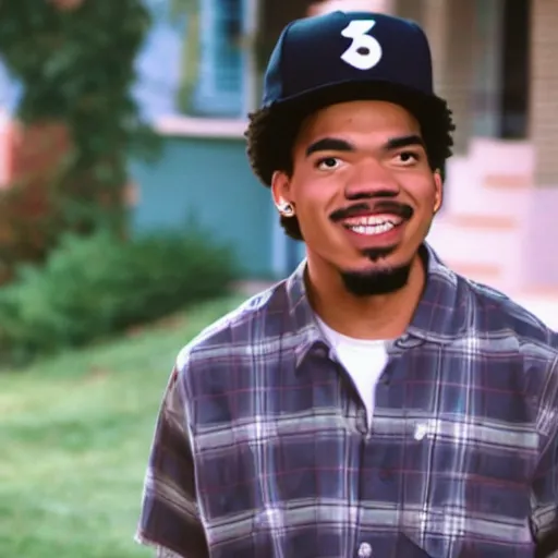 Image similar to a tv still of Chance The Rapper starring as a college student in a 1993 black sitcom