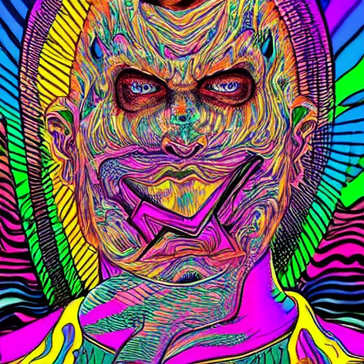 Prompt: a psychedelic godlike humanoid, hyper detailed, in the style of rutkowski and junji ito and bob ross and lisa frank, selfie