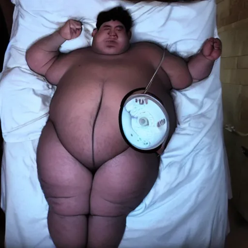Prompt: a very morbidly obese ironman cant get out of bed, my 600lb life, photographed by Canon EOS, cinematic lighting, natural complexion, extremely high definition shot, aesthetic canon of proportions