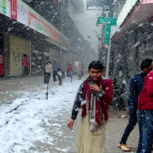 Prompt: photograph of snowing in Dhaka