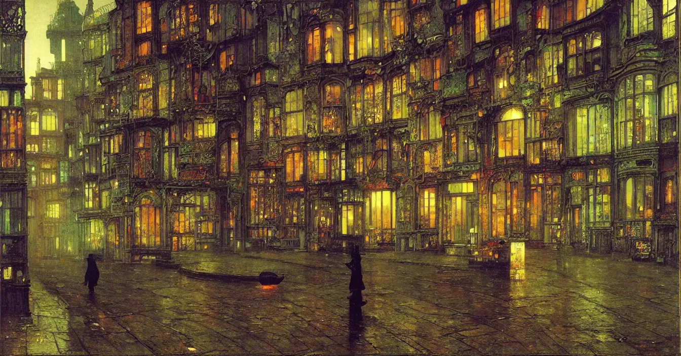 Prompt: Magic window to colorful different dimensions, with floating different energy strings and small particles, by John Atkinson Grimshaw