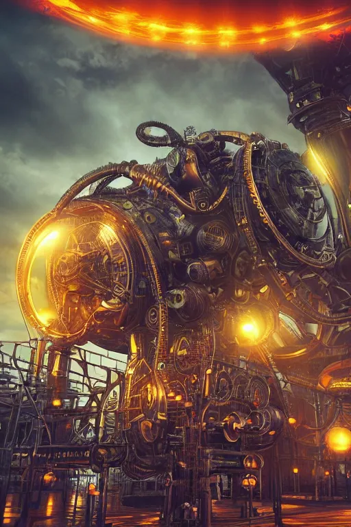 Prompt: a movieposter, moviename is tripmachine, photo of a huge futuristic steampunk generator inside a steampunk machinery, 8 k, fluorescent colors, halluzinogenic, multicolored, exaggerated detailed, 3 d render, octane