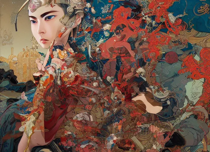 Prompt: orientalism portrait painting by james jean and katsuhiro otomo and erik jones, inspired by akira anime, smooth texture, intricate oil painting, high detail illustration, sharp high detail, long exposure city pop