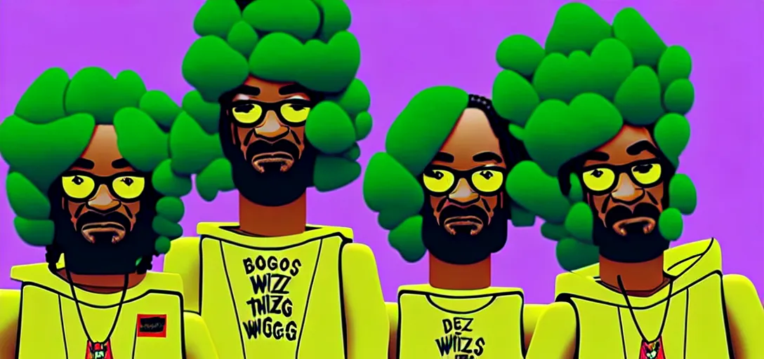 Image similar to lego snoop dogg and wizz khalifa surrounded by bunches of broccoli dean, roger digital art style