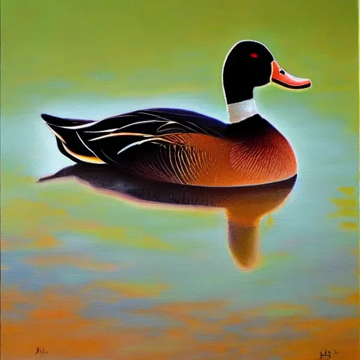 Prompt: a duck on the prowl oil painting david michael hinnebusch