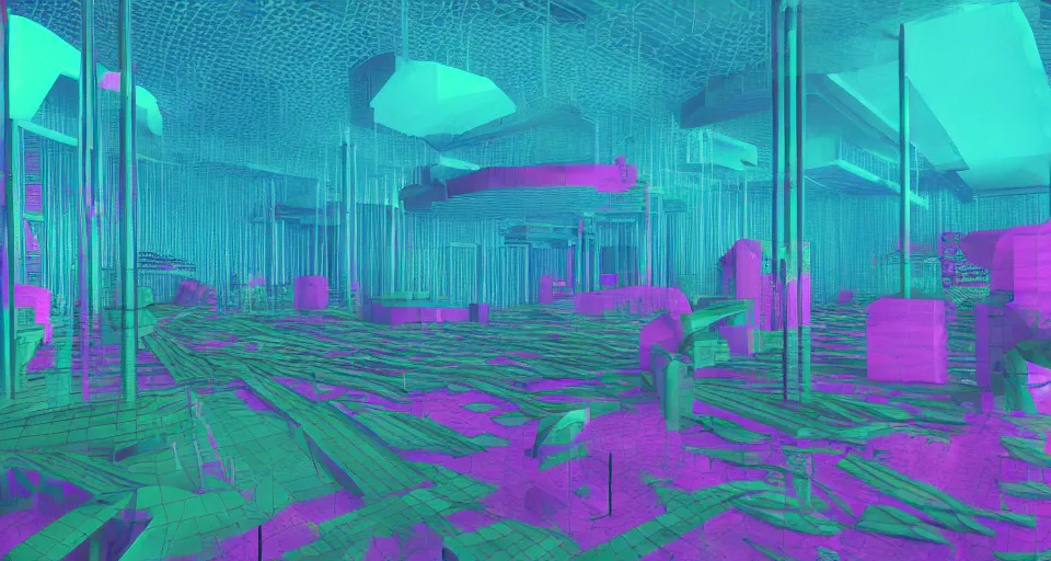 Image similar to 80s vaporwave outrun 3d Render of deep sea forest, liminal space retro, grainy, noisy