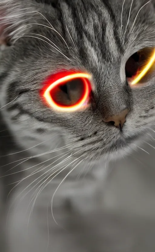 Image similar to A cat with anomalously giant eyes fires lasers from its eyes into the Death Star, realistic, photo, 8k, detailed, high resolution