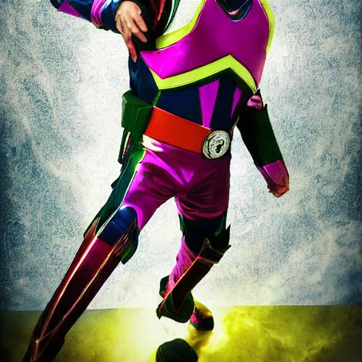 Image similar to keanu reeves as the rainbow power ranger, digital photography, high detail