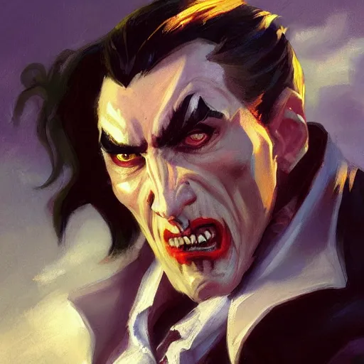 Image similar to greg manchess painting of dracula as an overwatch character, profile picture, matte painting, bold shapes, hard edges, street art, trending on artstation, by huang guangjian and gil elvgren and sachin teng