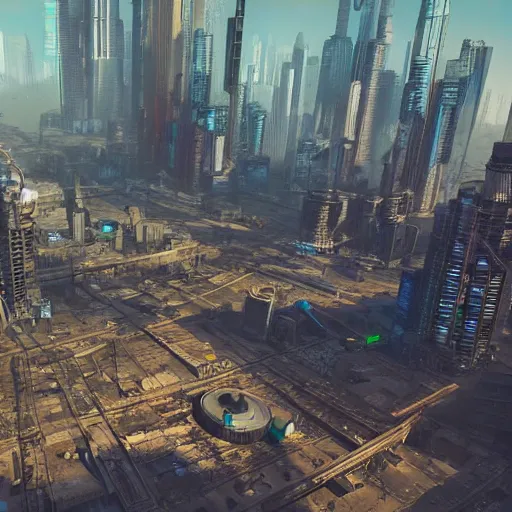 Prompt: a polluted cyberpunk city, aerial view, realistic, detailed, cinematic light, art by unreal engine 5 art