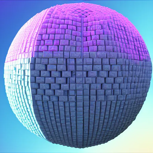 Prompt: sphere made of blocks, retrowave