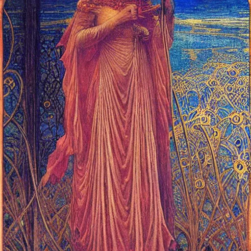 Image similar to beautiful young medieval queen by jean delville, art nouveau, symbolist, visionary, gothic, neo - gothic