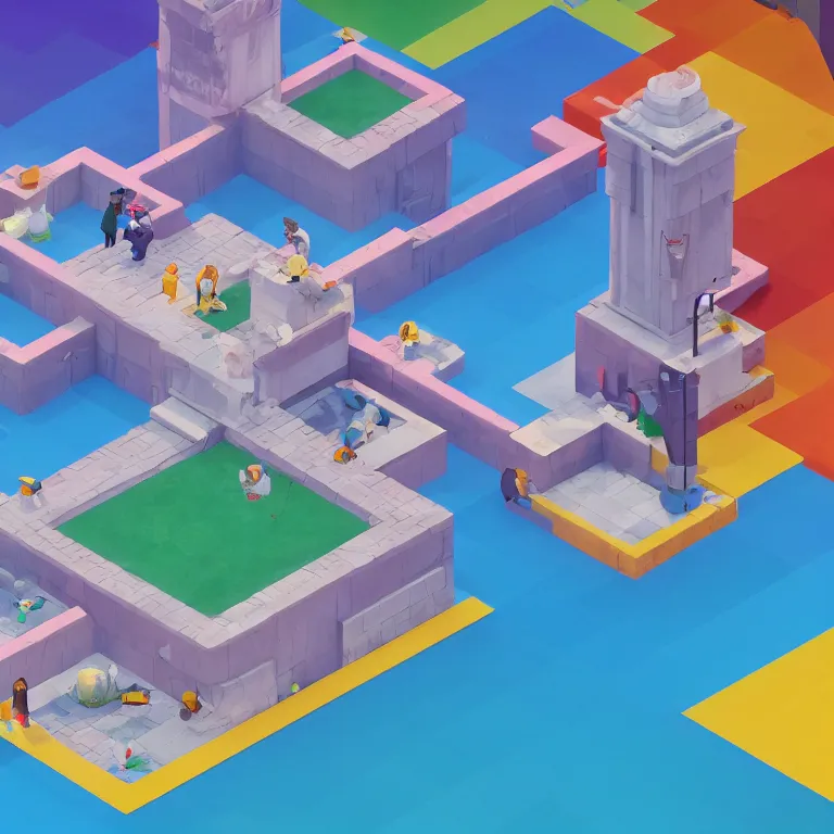 Prompt: chillwave casual isometric platform video game created by henry darger and adolf wolfli and martin ramirez, unreal engine 8 k