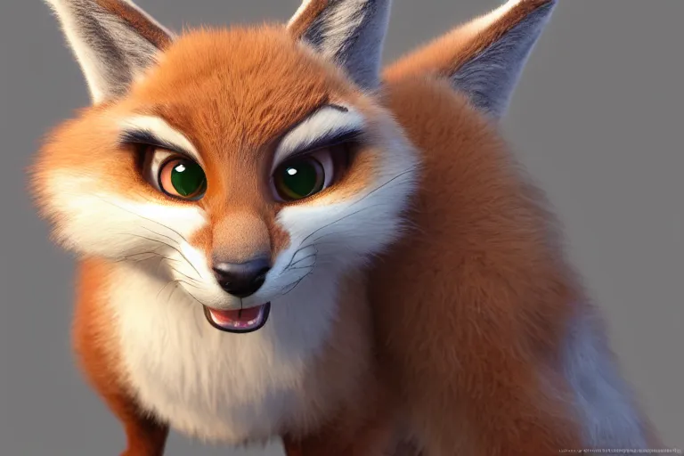 Image similar to The fluffiest little fur creature in the world, hybrid from cat caracal fox, fullbody, oil painting, disney, zootopia, unreal 5, DAZ, hyperrealistic, octane render, RPG portrait, dynamic lighting, fantasy art, beautiful face