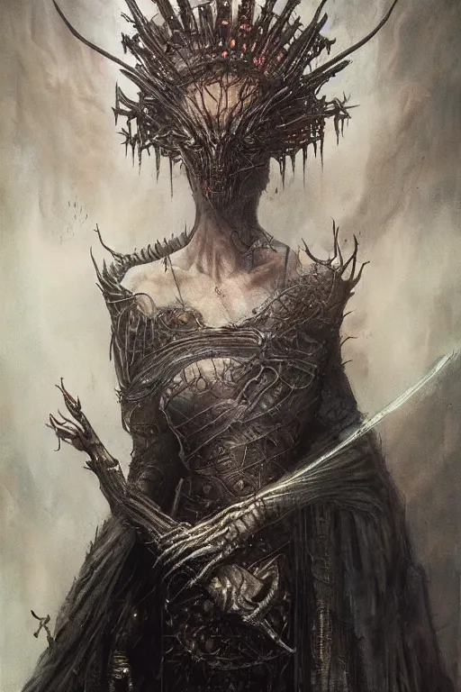 Image similar to portrait of queen elizabeth the first by hr giger, greg rutkowski, luis royo and wayne barlowe as a diablo, resident evil, dark souls, bloodborne monster