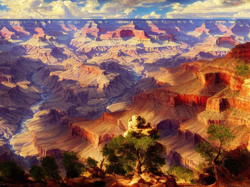 Prompt: a spectacular view of the grand canyon in arizon. art by thomas moran, hyperrealism