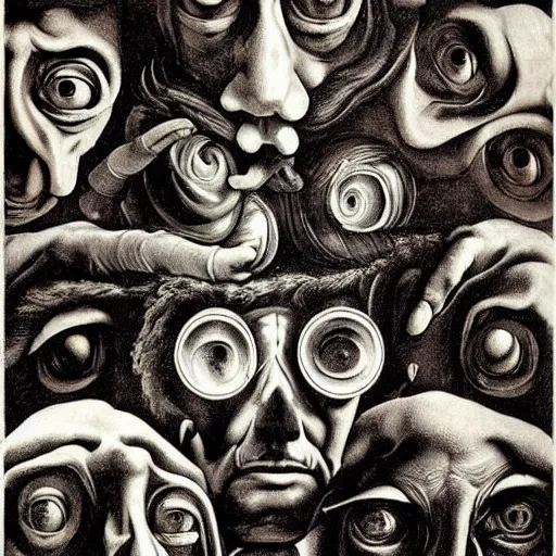 Image similar to the eyeless see all, by Caravaggio, by Michelangelo, by M.C. Escher, very detailed and colorful, beautiful, eerie, surreal, psychedelic