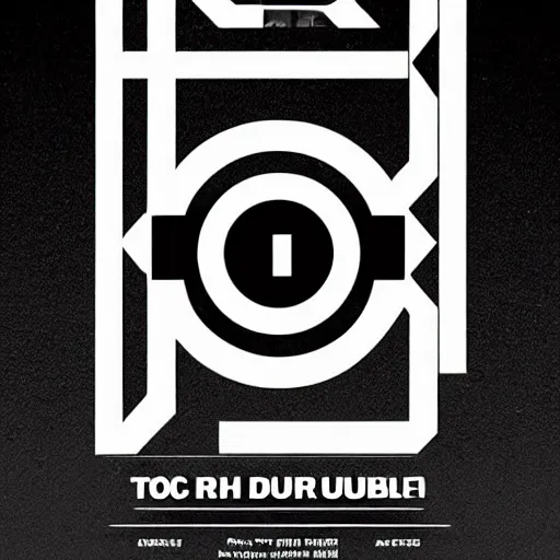 Image similar to black on white graphic poster for a techno party in style of david rudnick, acid, y 2 k