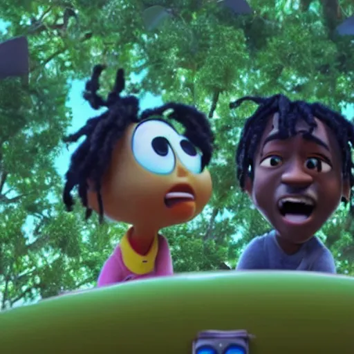 Prompt: a cinematic film still from a 2022 Pixar movie starring Lil Uzi Vert, in the style of Pixar, shallow depth of focus