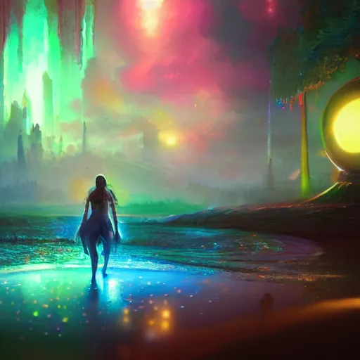 Image similar to fantastic rainbow diamond, ultra high detailed, glowing lights, oil painting, Greg Rutkowski, Charlie Bowater, Beeple, unreal 5, DAZ, hyperrealistic, octane render, dynamic lighting, fantasy art