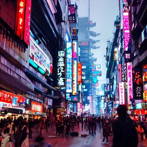 Image similar to a busy street filled with people in a futuristic tokyo with neon signs like blade runner 2 0 4 7