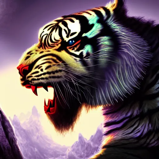 Image similar to bearded tiger, by greg rutkowsky, magic the gathering, intricant, dramatic, fantasy, 4k