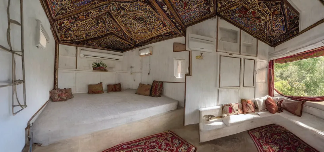 Prompt: mughal - style white ivory tiny home on trailer in agra, india