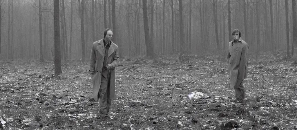 Image similar to A Still of Saul Goodman in an Andrei Tarkovsky film, black and white, gloomy