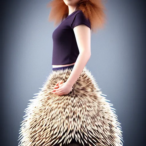 Image similar to full length beautiful hedgehog girl, style studio shot, professional photographer, many details, super realistic, high quality, 8 k