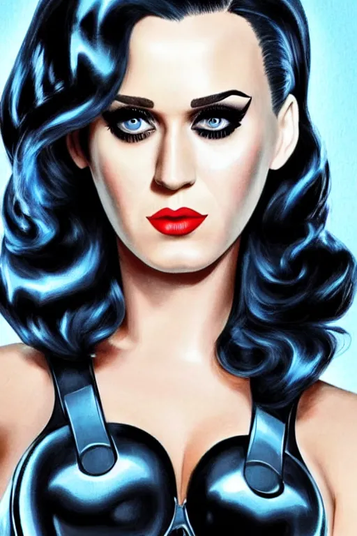 Image similar to katy perry as black widow in the avengers, portrait realistic photograph, very detailed face