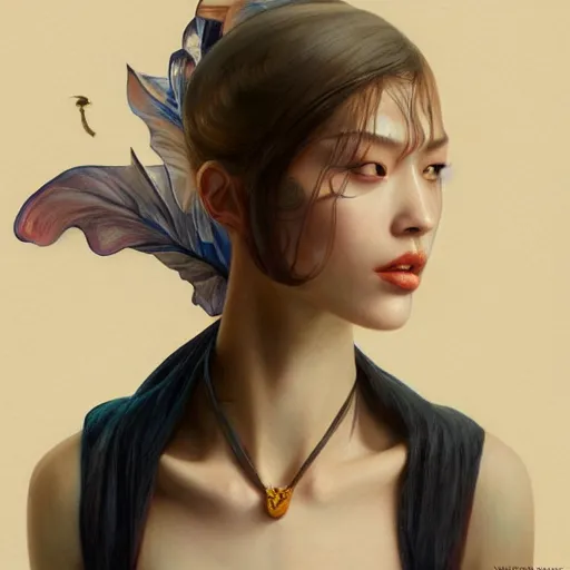 Image similar to Kiko Mizuhara, physically accurate, dynamic lighting, intricate, elegant, highly detailed, digital painting, artstation, HR GIGER, Hieronymus Bosch, Francis Bacon, concept art, smooth, sharp focus, illustration, art by artgerm and greg rutkowski and alphonse mucha