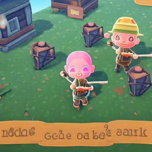 Prompt: screenshot of ganking with guns in animal crossing