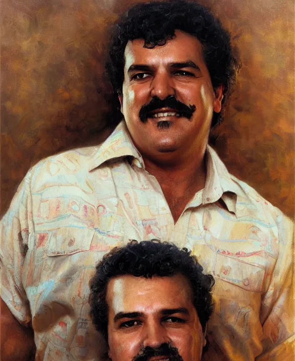 Prompt: portrait of pablo escobar, joyful, highly detailed painting by gaston bussiere, craig mullins, j. c. leyendecker 8 k,