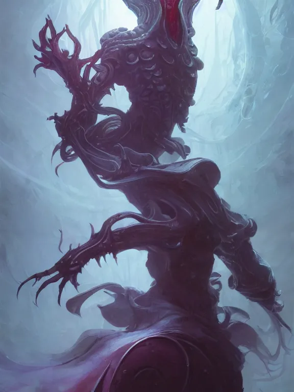 Prompt: Mindflayer, D&D, fantasy, 4k digital illustration by Ruan Jia and Peter Mohrbacher, art nouveau iconography background, tarot card, stunning portrait, amazing magnificent mystical illustration, award winning art, vivid and vibrant, rim light, intricate details, realistic, full view, Artstation, CGsociety