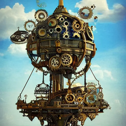 Image similar to flying city in a mechanical flower, sky, steampunk!, fantasy art, steampunk, masterpiece, octane