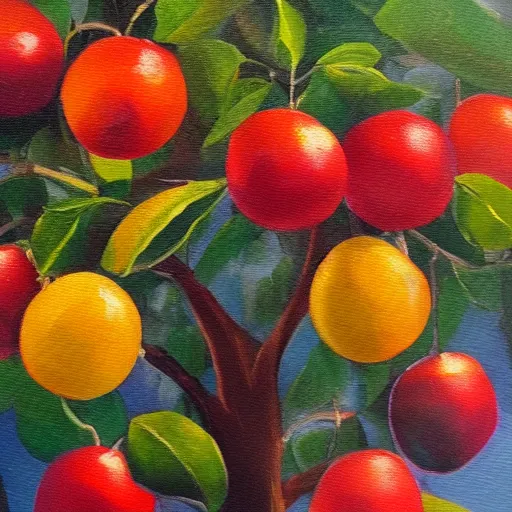 Image similar to high detail oil painting of fruit tree