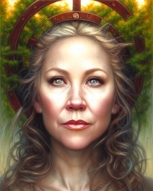 Image similar to detailed portrait of christina applegate apple!! gate! by tomasz alen kopera and peter mohrbacher and johanna martine! and margaret keane! coherent luminescent