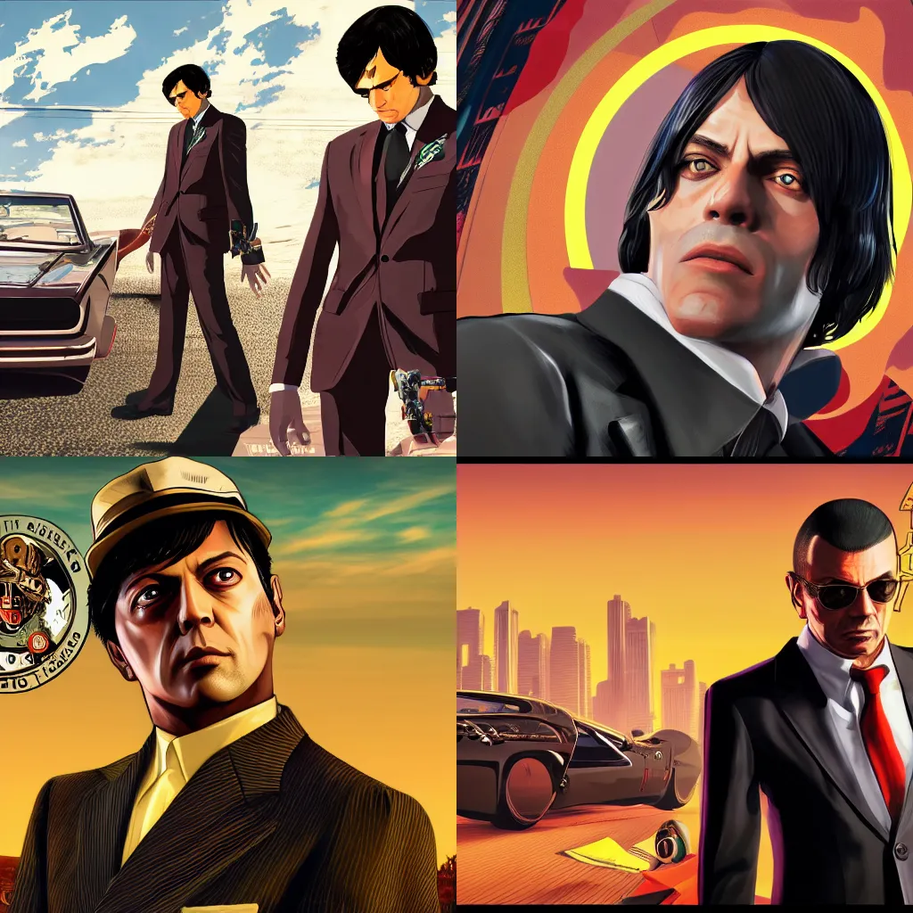 Prompt: bruno bucciarati in the gta v loading screen, masterpiece, 8 k, 4 k, art by stephen bliss