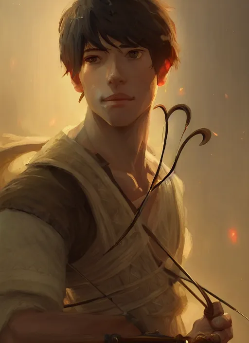 Image similar to a portrait of a male archer, intricate, tone mapped, ambient lighting, medieval, highly detailed, digital painting, artstation, concept art, 4 k, stunning beautiful, sharp focus, by makoto shinkai and akihiko yoshida and hidari and wlop