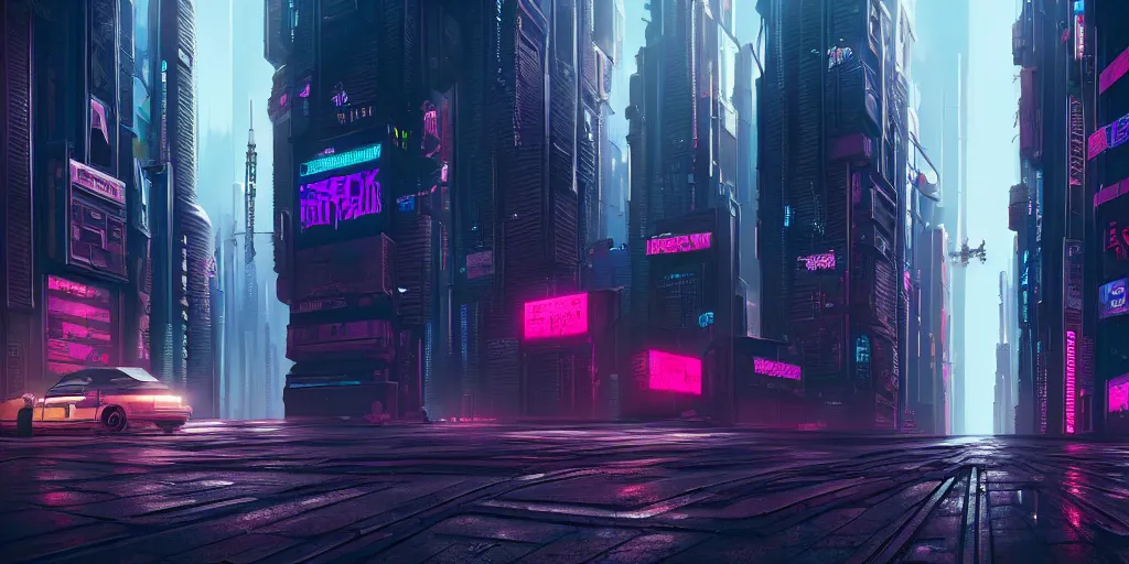 Image similar to a highly detailed matte painting of cyberpunk city streets, featured on Artstation