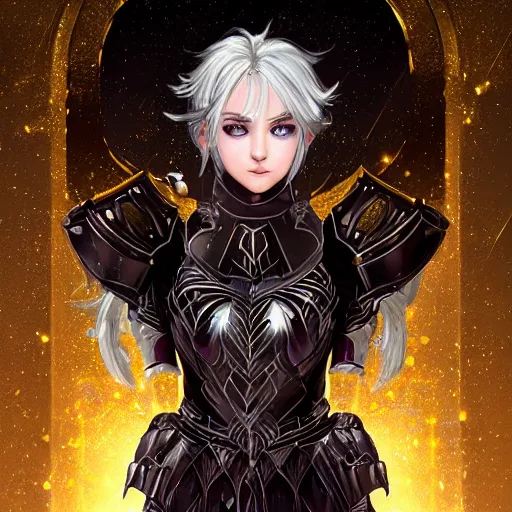 Image similar to portrait evilly white hair knights of Zodiac girl, metalic deep purple and black reflected armor, in ruined Agora of Athens thunder sparkling flash night, ssci-fi, fantasy, intricate, very very beautiful, elegant, highly detailed, digital painting, artstation, concept art, smooth, sharp focus, illustration, art by tian zi and WLOP and alphonse mucha